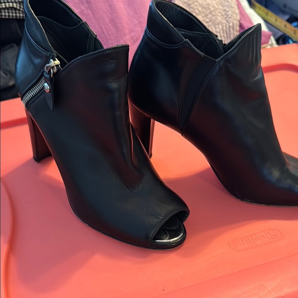 Stuart Weitzman Black Peep-Toe Heeled Boots